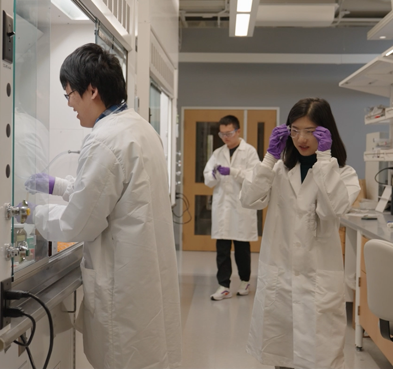 Faculty members working in research laboratory
